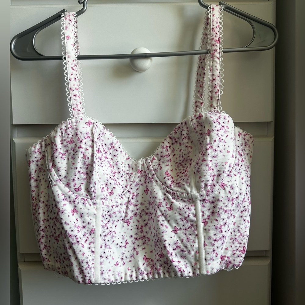 Butterfly Floral White and Pink Crop Top corset top